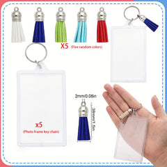 5pcs DIY Rectangle Keychain Picture Frame with 5 Tassels