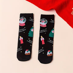 4 Pairs Cartoon Christmas Print Crew Socks Women's Stockings