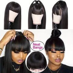 Long Straight Wig With Bangs 180 Density Non Lace Wig
