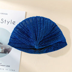 Solid Pleated Turban Cap Casual Head Wrap Elastic Hijab Bonnet Women Bandana
