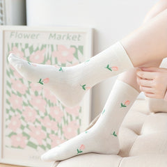5 Pairs Floral Print Socks Comfy & Breathable Women's Stockings
