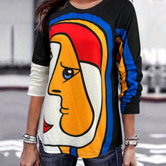 Abstract Face Print Sweatshirt Casual Crew Neck Long Sleeve