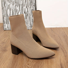 Women's Chunky Heeled Knit Short Boots Casual Ankle Boots Comfortable Solid