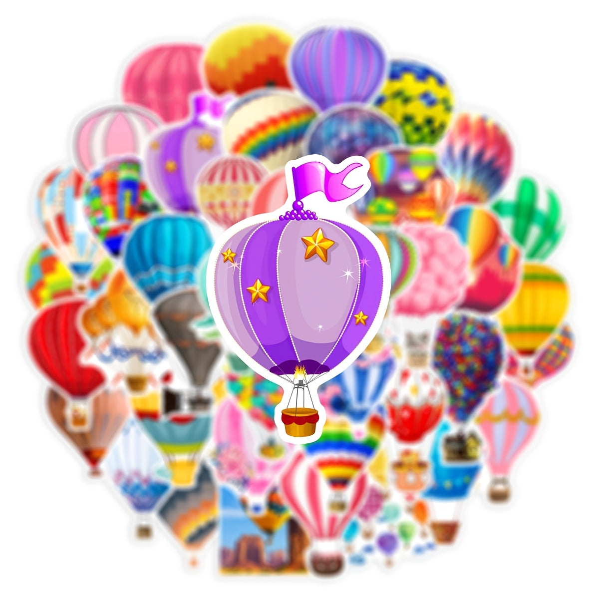 50 Colorful Hot Air Balloon Doodle Stickers for Laptops Water Bottles