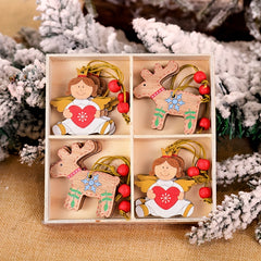 12pcs Wooden Reindeer Doll Christmas Tree Hanging Ornaments