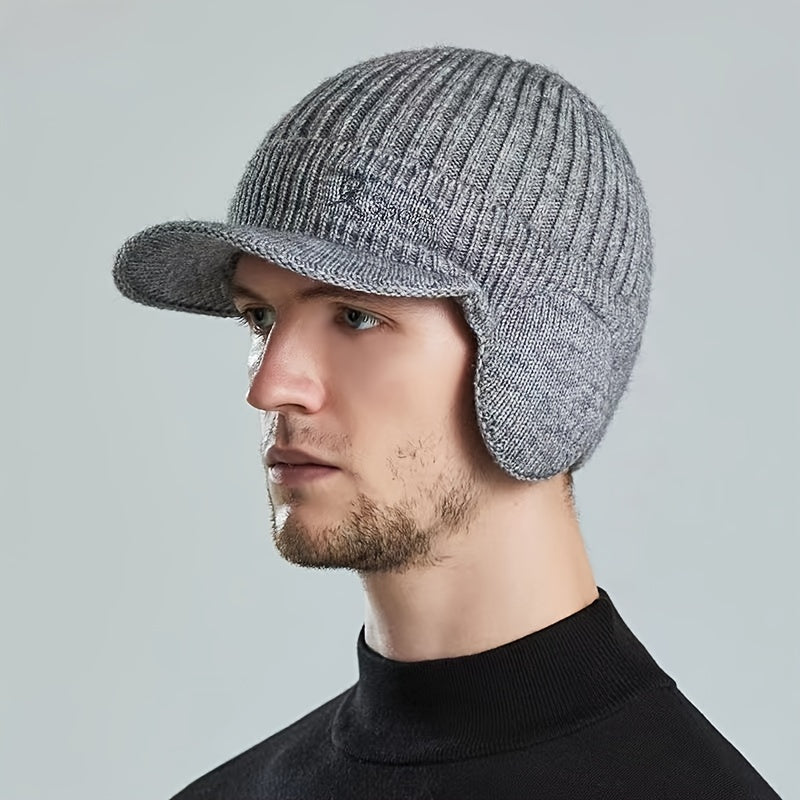 Men's Knitted Warm Cap with Earmuffs for Winter Outdoor Cycling