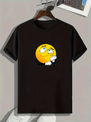 Worried Face Print Men's Comfy T shirt Active Slightly Stretch Breathable Tee