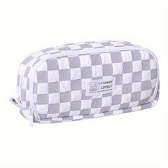 Large Gray Grid Pencil Case for School Supplies