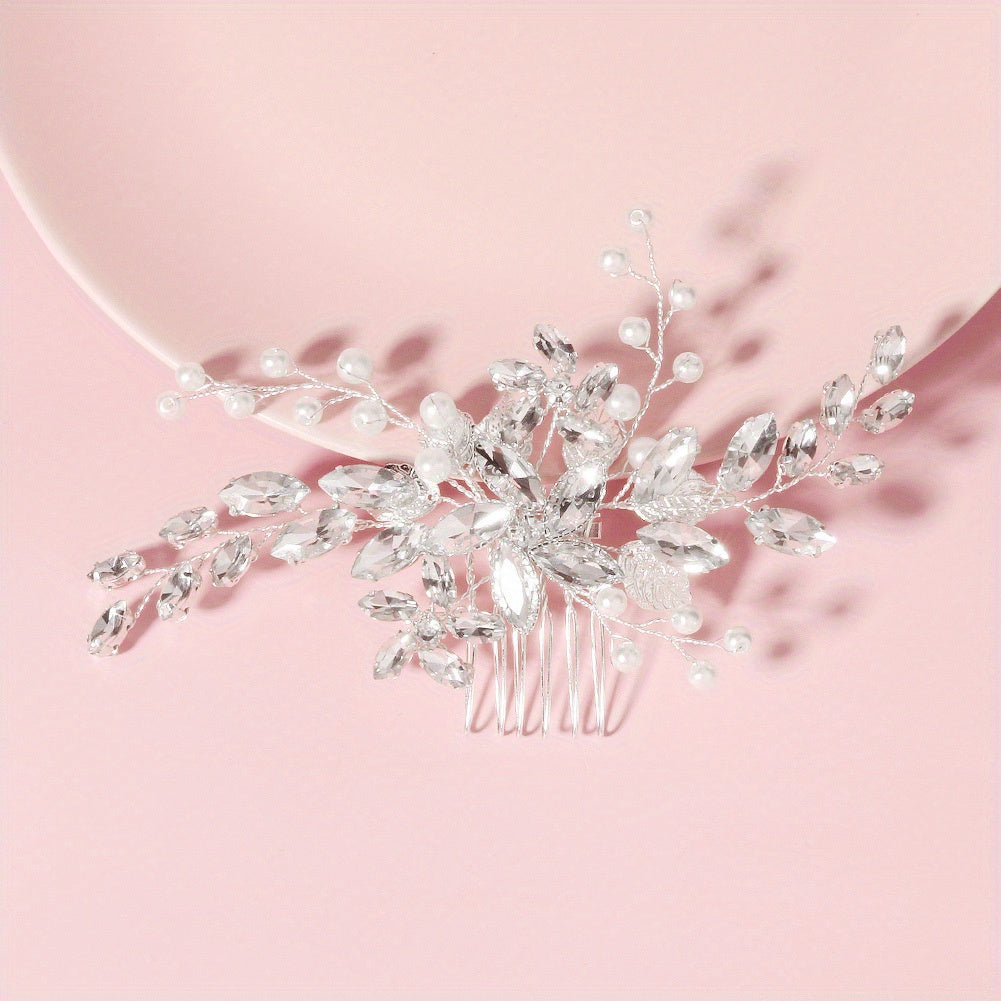 Bridal Hair Comb with Faux Pearl and Crystal Insert