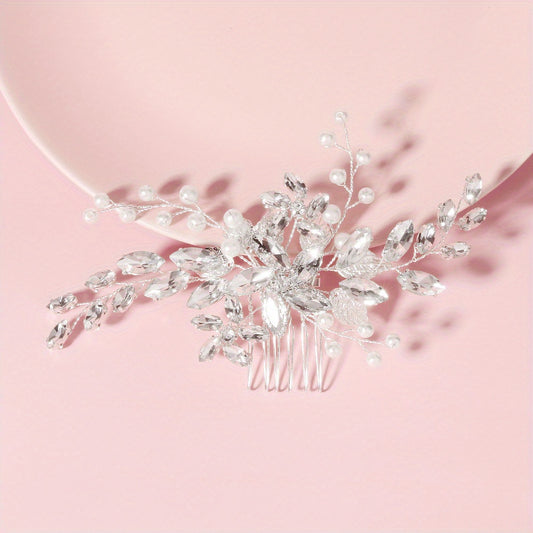 Bridal Hair Comb with Faux Pearl and Crystal Insert