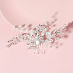 Bridal Hair Comb with Faux Pearl and Crystal Insert