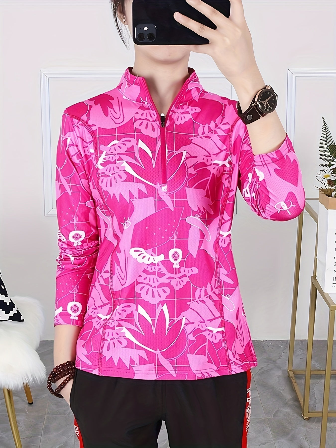 Zipper Long Sleeve Sports Tee Quick Dry Moisture Wicking Activewear