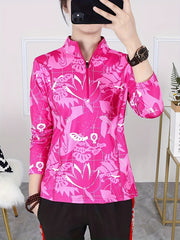 Zipper Long Sleeve Sports Tee Quick Dry Moisture Wicking Activewear