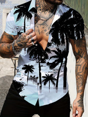 Coconut Tree Print Hawaiian Shirt - Men's Casual Short Sleeve Shirt