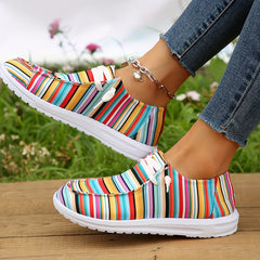 Striped Canvas Slip On Loafers Women's Casual Walking Shoes