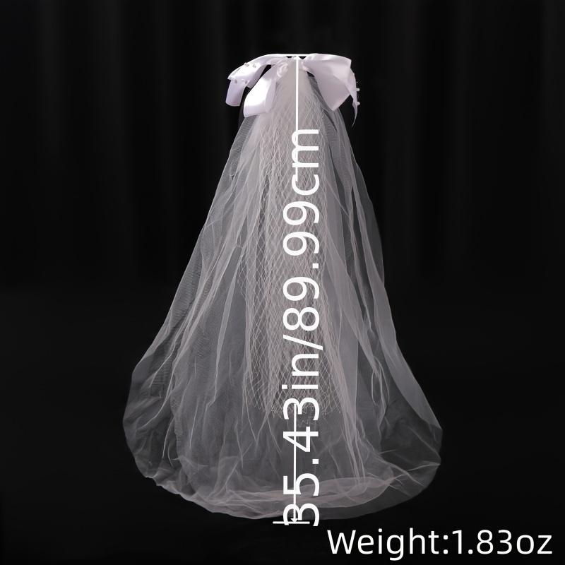 Faux Pearl Bow Lace Bridal Veil For Women Bride Party Wedding