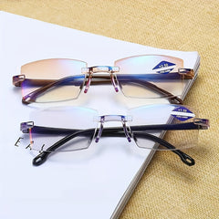 Half Rimless Rectangle Eyeglasses HD Light Blocking Glasses