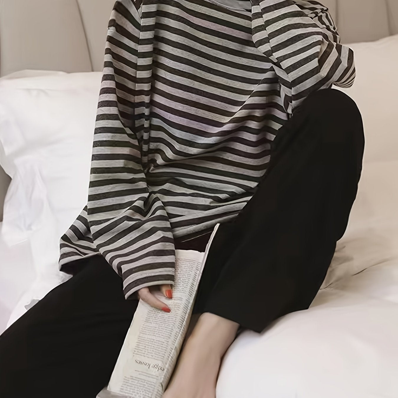 Striped Print Pajama Set Long Sleeve Top & Pants