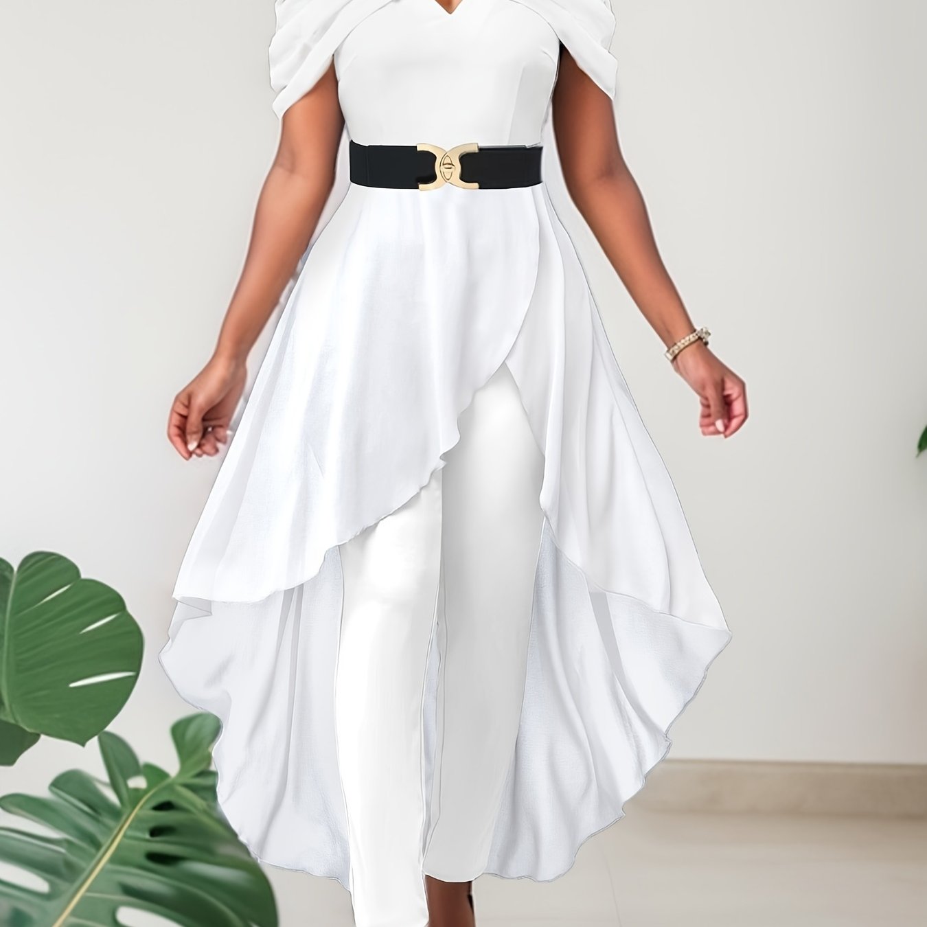 Chic Cold Shoulder Jumpsuit with Overskirts