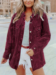 Corduroy Button Front Jacket Long Sleeve Lapel Casual