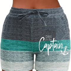 Captain Print Colorblock Drawstring Shorts Elastic Waist