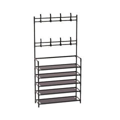 4 5 Tier Shoe Rack with Hooks Standing Garment Rack Space Saving
