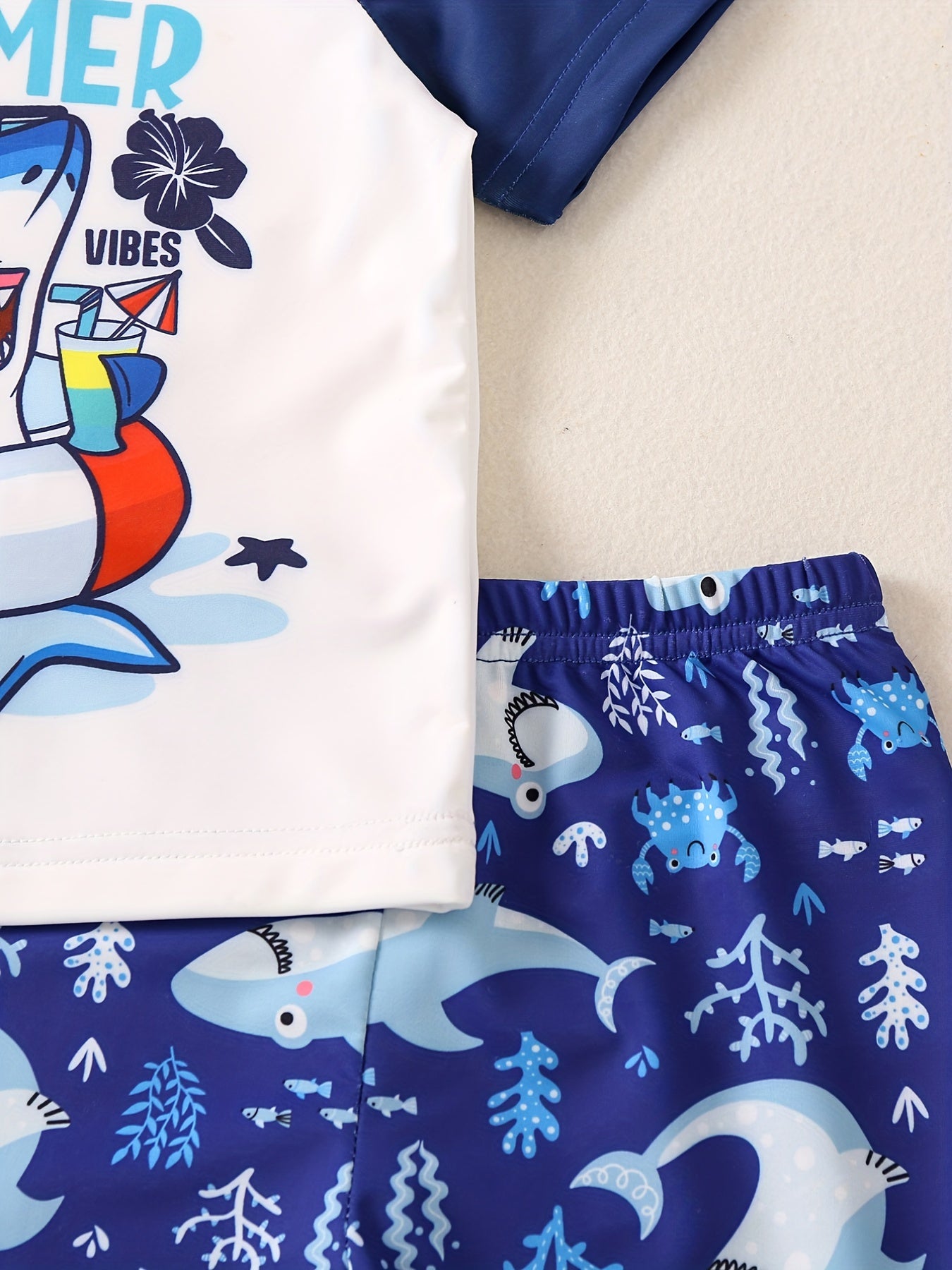 Boys Happy Shark Swim Suit & Trunks Set for Beach Vacation