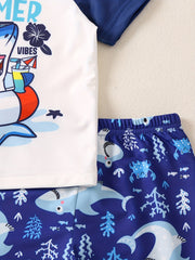 Boys Happy Shark Swim Suit & Trunks Set for Beach Vacation