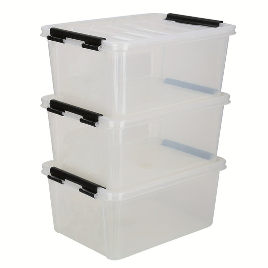 3pcs Storage Baskets with Locking Lid Large Handles for Clothes Blankets Toys