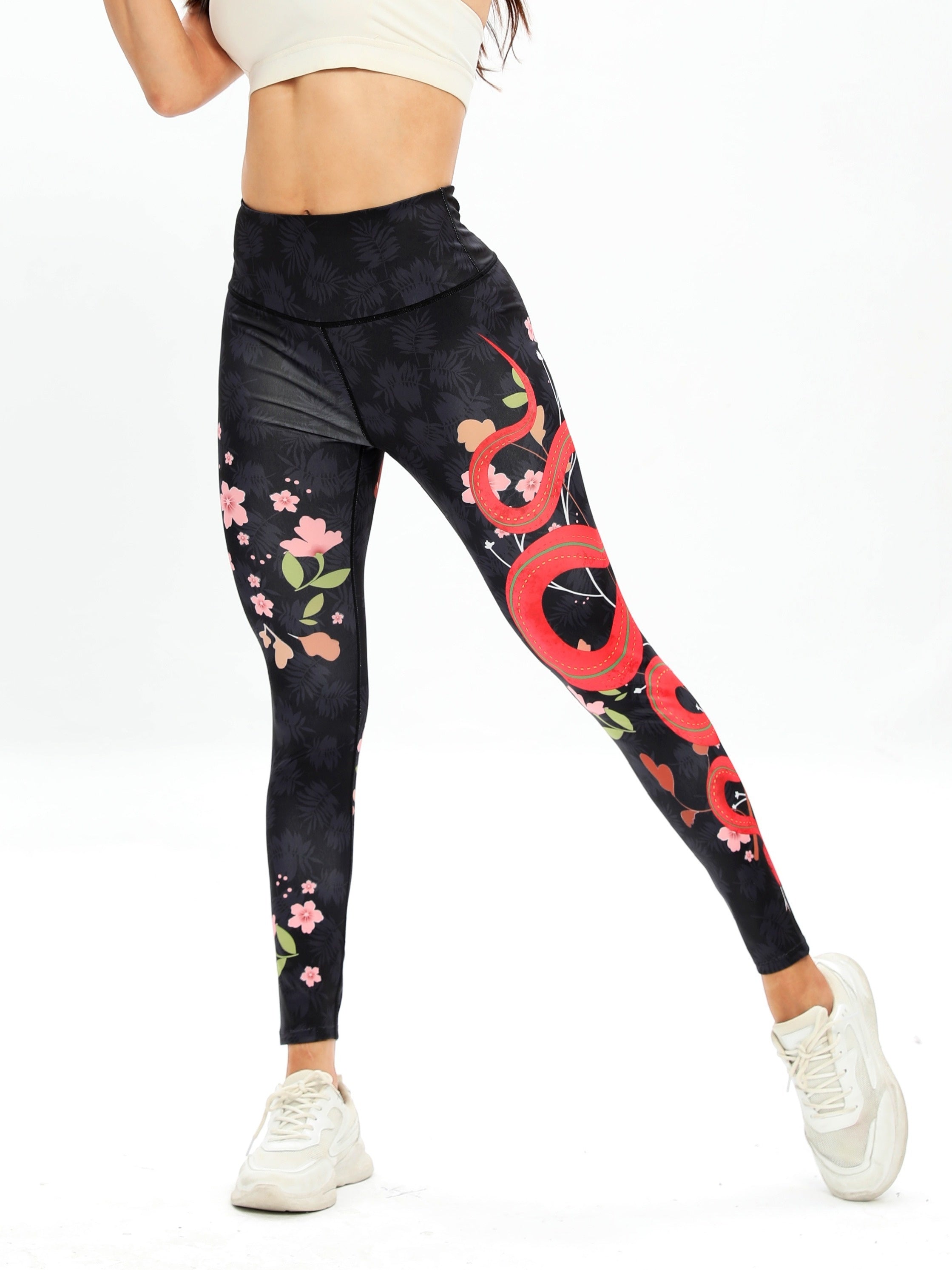 Snake and Flower Print Yoga Pants High Elastic Leggings