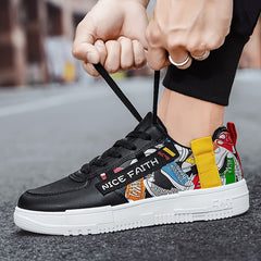 Men's Cartoon Print Skate Shoes With NICE FAITH Patch