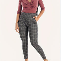 Grid Print Wideband Leggings with Pockets