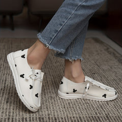 Women's Cartoon Print Canvas Shoes Lightweight Low Top Lace Up Shoes