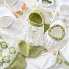 8 Pairs Floral Print & Mesh Ankle Socks Women's Stockings Hosiery