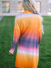 Women's Yellow Tie Dye Cardigan Open Front Mid Length Sweater