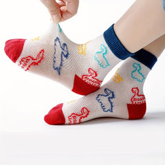 5pairs Boys Kids Cotton Blend Dinosaur Crew Socks Breathable Spring Summer
