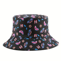Butterfly Print Reversible Bucket Hat Cotton Fisherman Cap