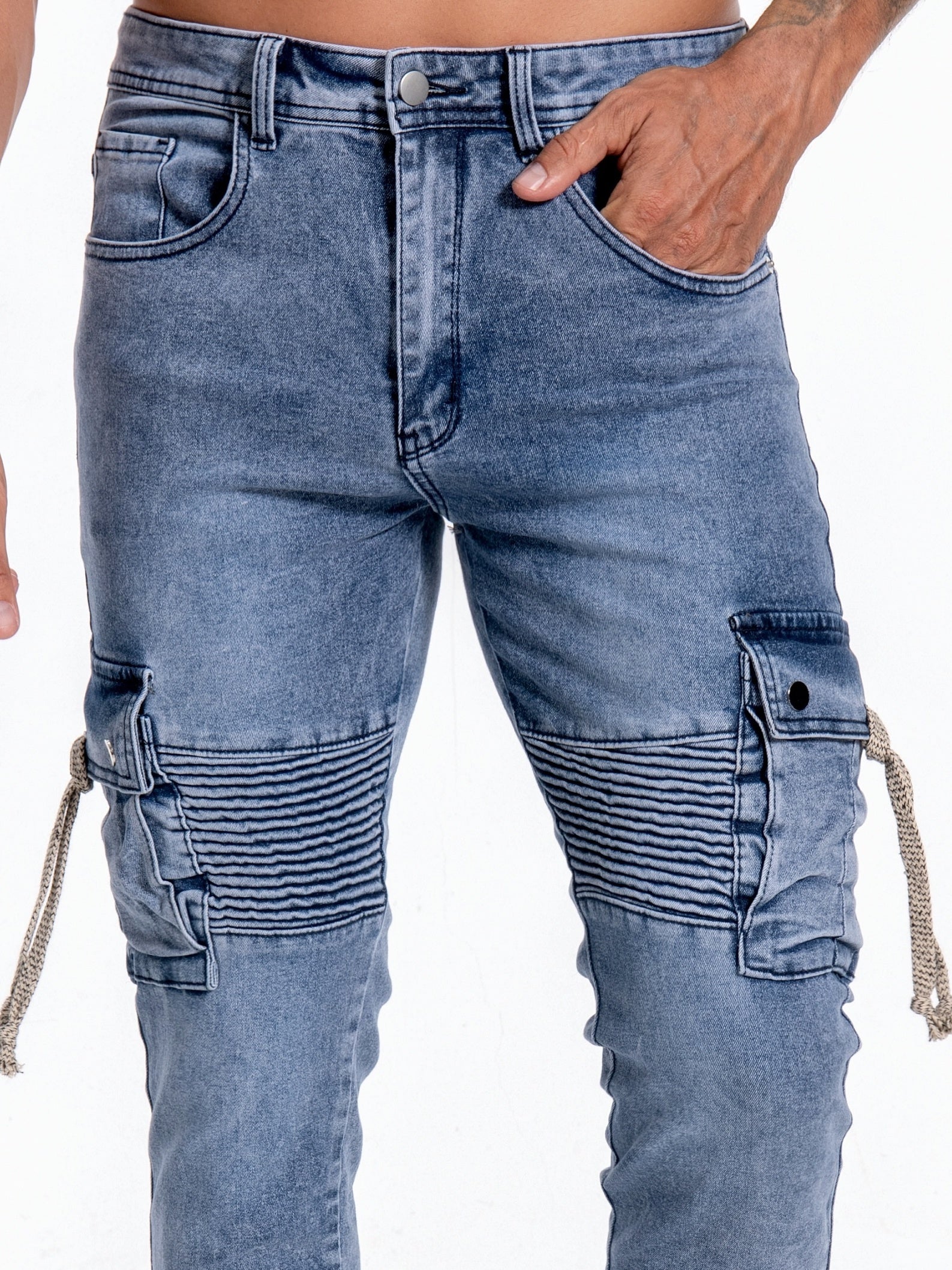 Slim Fit Pocket Jeans Mens Casual Street Style Medium Stretch Denim Pants
