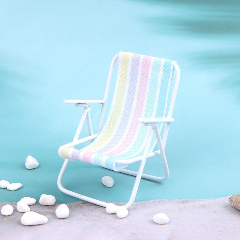 1:12 Scale Dollhouse Wooden Beach Chair, Colorful Stripes & Polka Dots