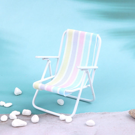 1:12 Scale Dollhouse Wooden Beach Chair, Colorful Stripes & Polka Dots