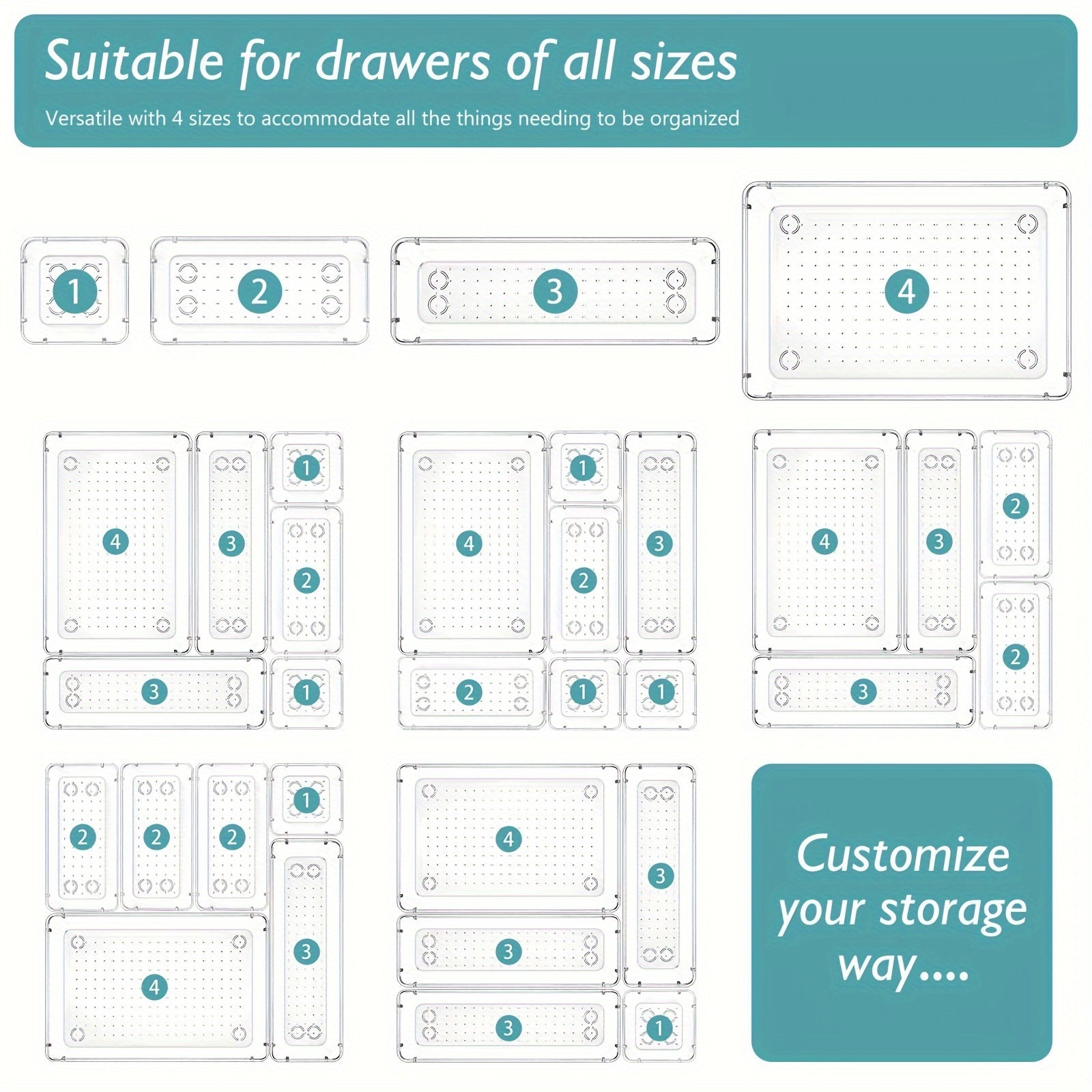 39Pcs Clear Drawer Organizer Set Plastic Trays Bathroom Dresser Storage Bins