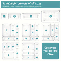 39Pcs Clear Drawer Organizer Set Plastic Trays Bathroom Dresser Storage Bins