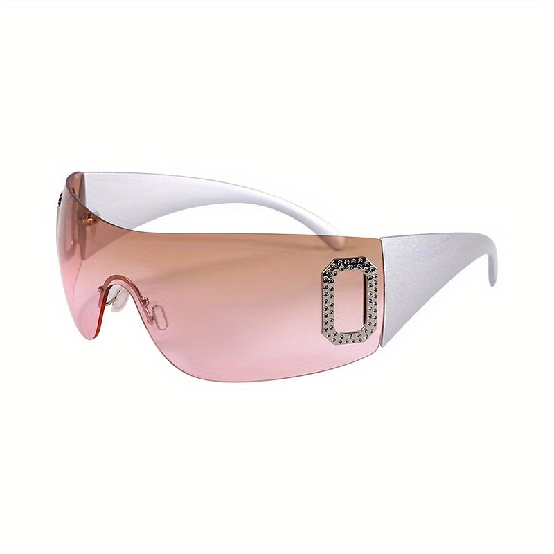 Y2K Wrap Around Sunglasses Gradient Lens Rhinestone Outdoor Eyewear