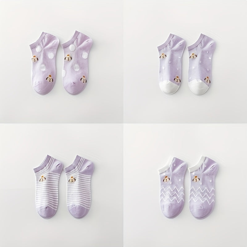 5 Pairs Cute Dog Print Low Cut Ankle Socks for Women
