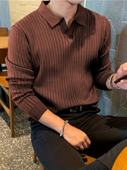 Solid Knit Shirt Men's Casual V Neck Pullover Sweater For Winter