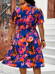 Casual Dress Women's Plus Allover Print Short Sleeve Surplice Neck Dre