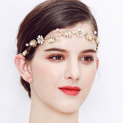 Golden Leaf Flower Bridal Headband Wedding Hair Piece