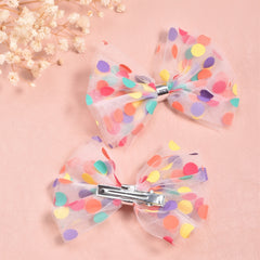 2pcs Girls Dots Prints Bow Hairpins Colorful Hair Clips