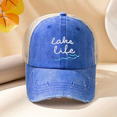 Ripped Ponytail Trucker Hat Mesh Baseball Cap Embroidery Dad Hats For Women