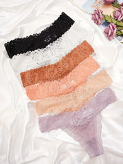 6pcs Floral Lace Thongs Soft & Comfy Stretch Panties Women's Lingerie